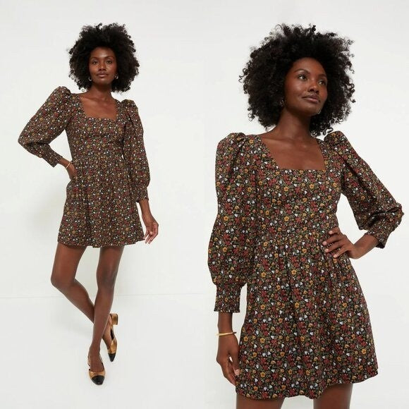 Hyacinth House NEW Black Multi Floral Spencer Long Sleeve Mini Dress Size S